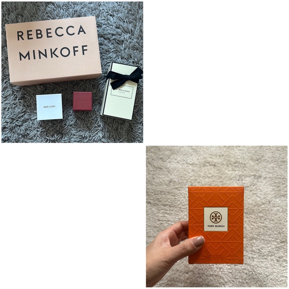 Empty Gift Boxes - Rebecca Minkoff, Mejuri, Aurate, Tory Burch, and Jo Malone